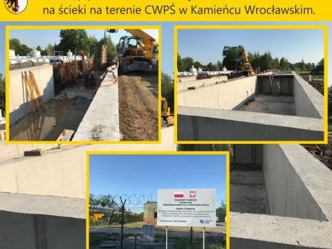 Postęp prac na modernizacji i budowie zbiorników na ścieki na terenie CWPŚ w Kamieńcu Wrocławskim.