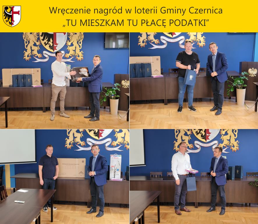 Wręczenie nagród w loterii Gmina Czernica – TU  MIESZKAM TU PŁACĘ PODATKI”.