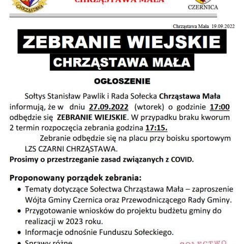 Zebranie wiejskie sołectwa Chrząstawa Mała