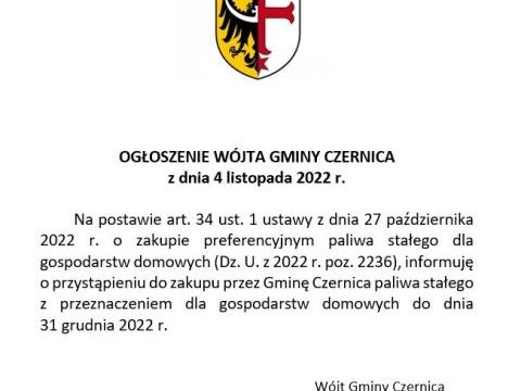 OGŁOSZENIE WÓJTA GMINY CZERNICA