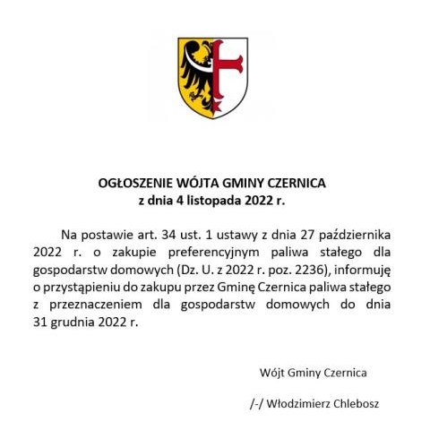 OGŁOSZENIE WÓJTA GMINY CZERNICA