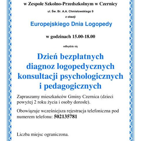 Dzień bezpłatnych diagnoz logopedycznych, konsultacji psychologicznych i pedagogicznych