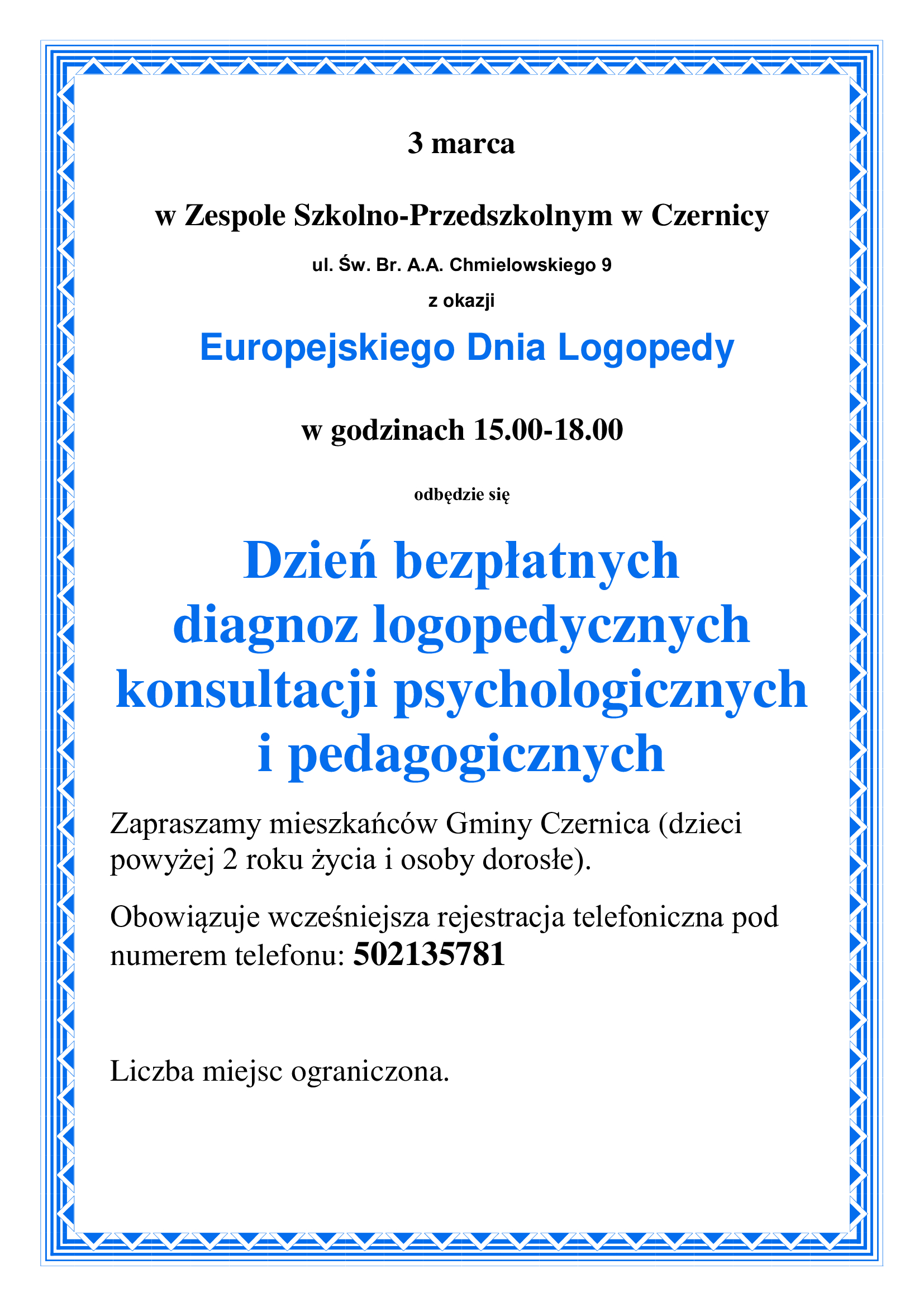 Dzień bezpłatnych diagnoz logopedycznych, konsultacji psychologicznych i pedagogicznych