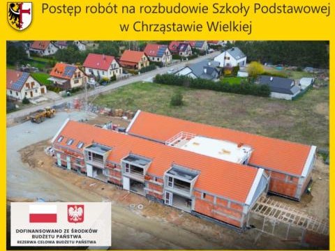 Postęp robót na rozbudowie Szkoły Podstawowej w Chrząstawie Wielkiej