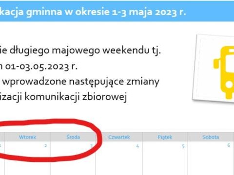 Komunikacja gminna w okresie 1-3 maja 2023 r.