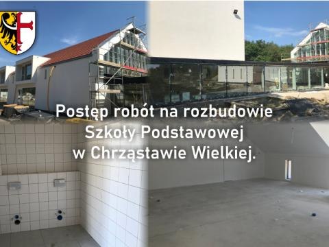 Postęp robót na rozbudowie Szkoły Podstawowej w Chrząstawie Wielkiej.