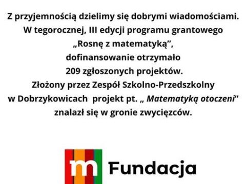 Grant w ramach 3 edycji programu mBank - mFundacja „Rosnę z matematyką”