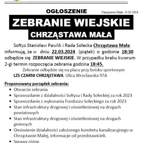 Zebranie wiejskie sołectwa Chrząstawa Mała