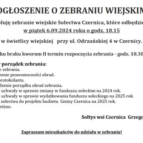 Zebranie wiejskie sołectwa Czernica