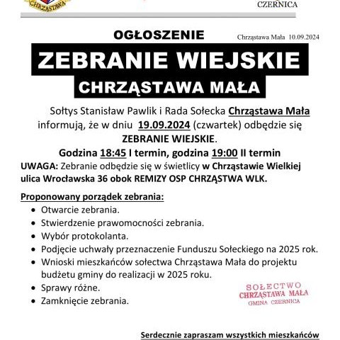 Zebranie wiejskie sołectwa Chrząstawa Mała