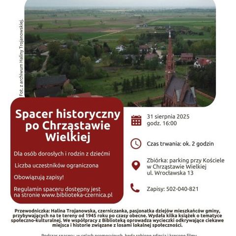 Gminna Biblioteka Publiczna w Czernicy zaprasza na historyczny spacer po Chrząstawie Wielkiej